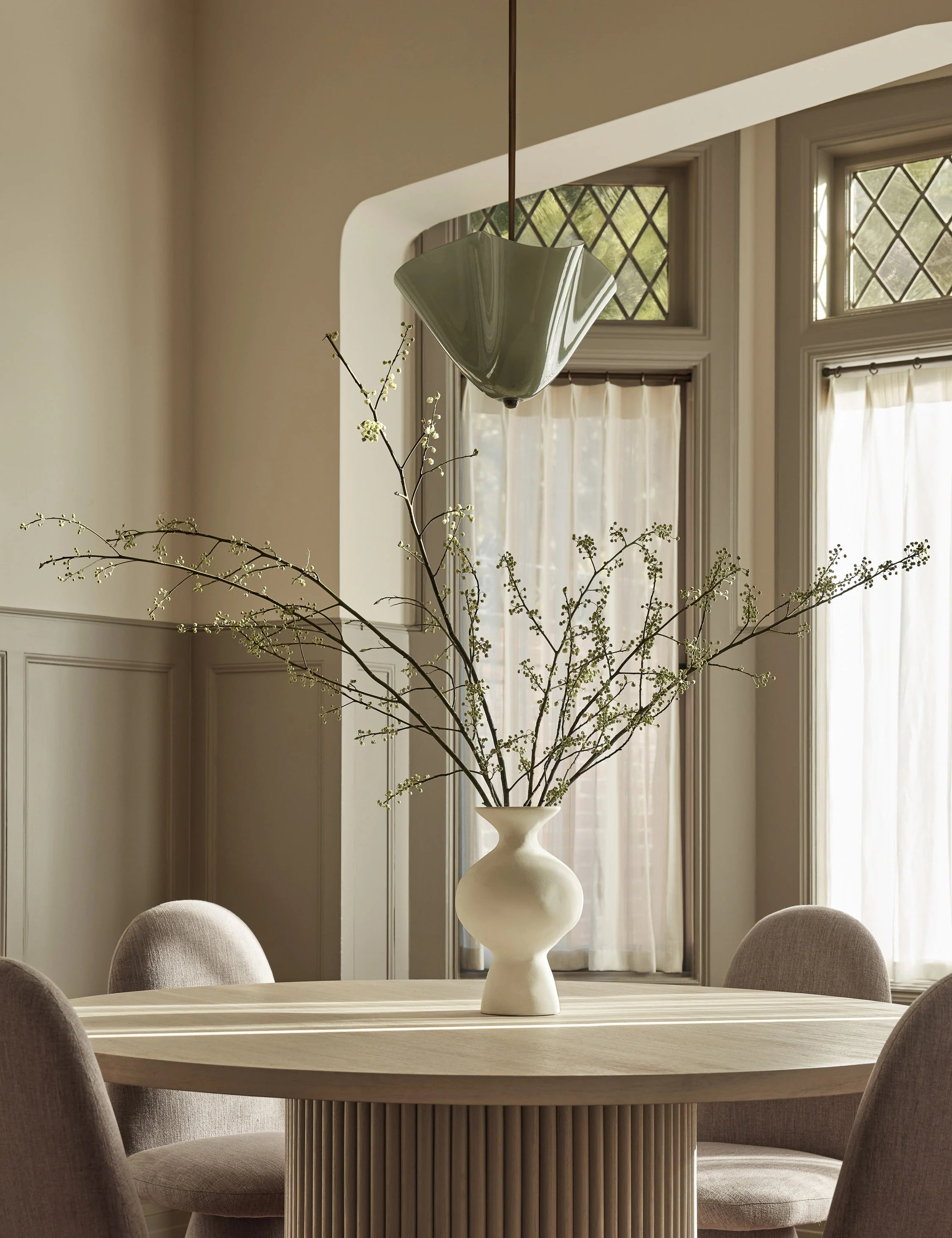 Musa Brass Pendant Light  Golden Glass Dining Room