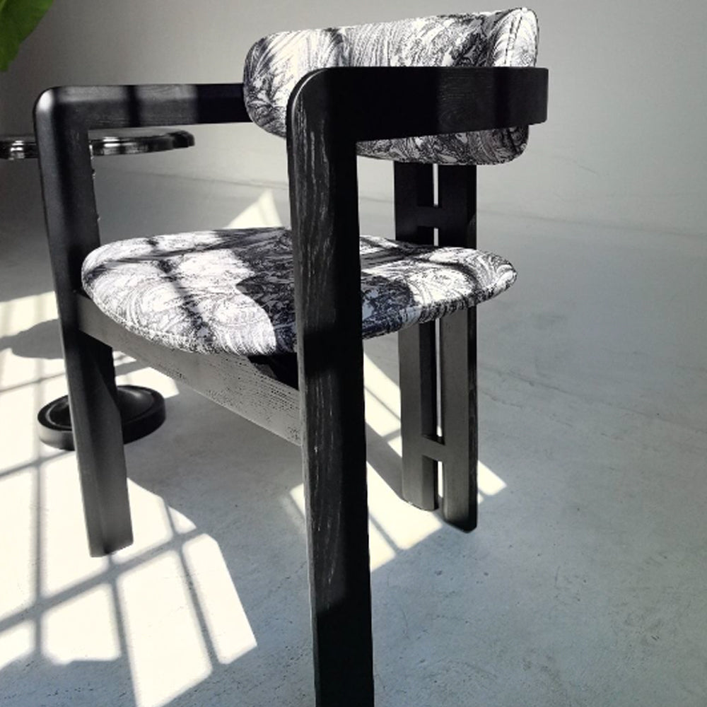 Arden Chair with Retro Fabric Pattern and Ash Wood Legs