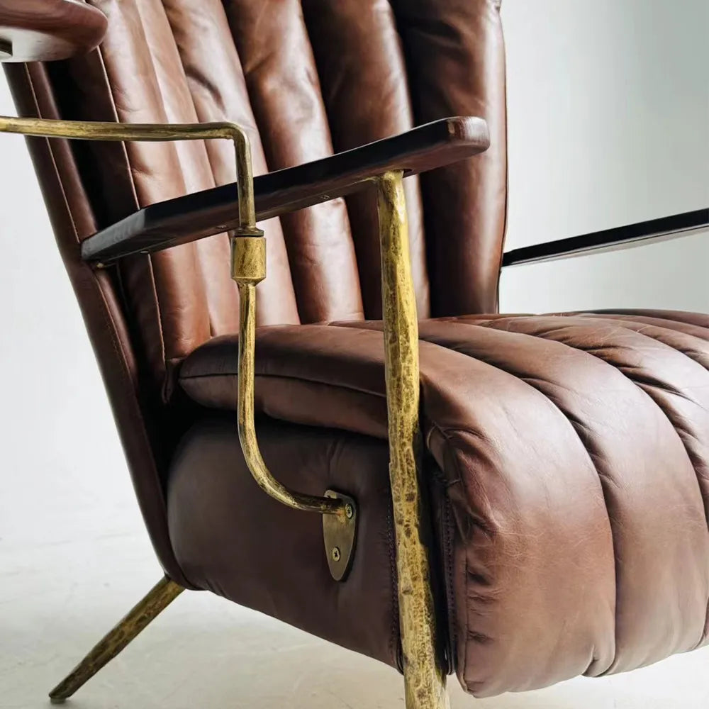 Brandon Chair Metal Leg Brown Oil Imitation Leather Lounge Chair Modern Living Room Furniture