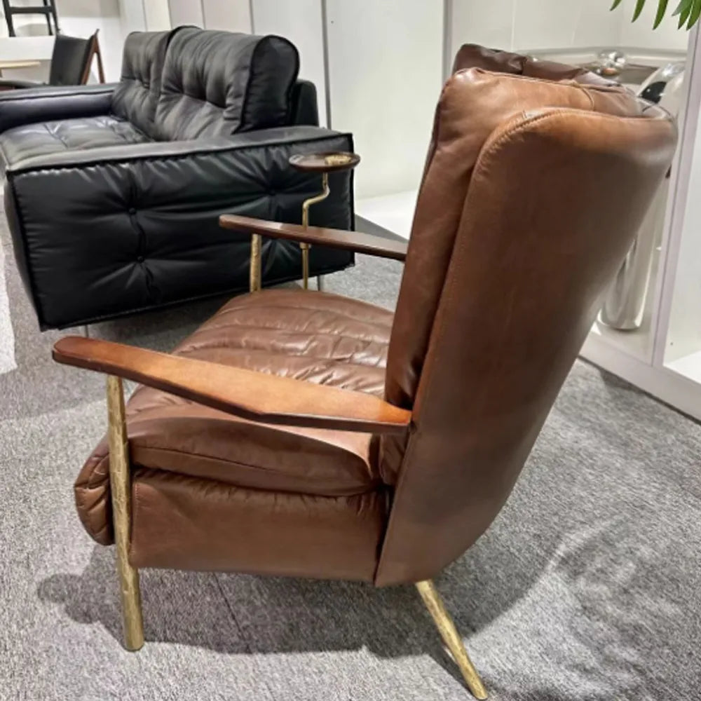 Brandon Chair Metal Leg Brown Oil Imitation Leather Lounge Chair Modern Living Room Furniture