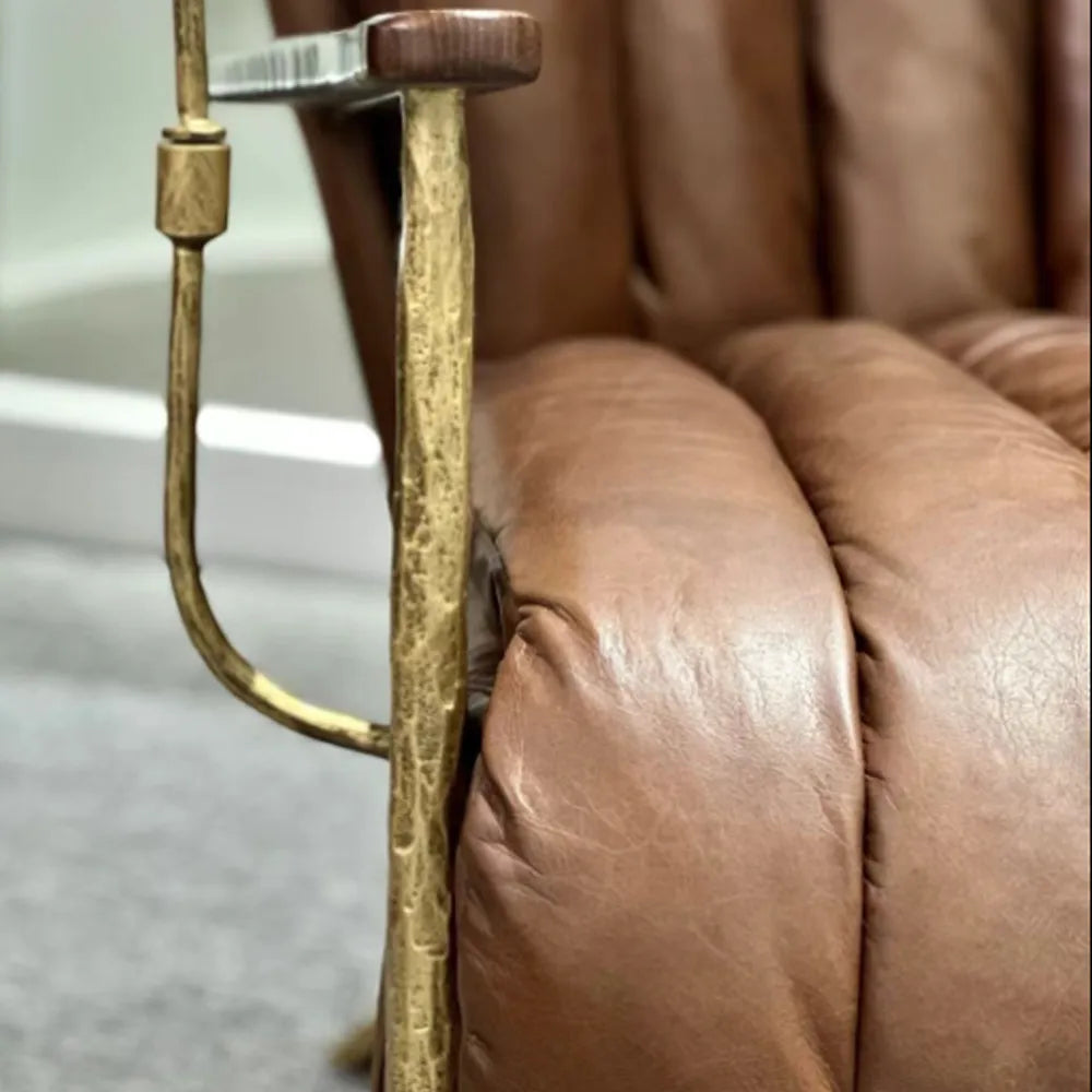 Brandon Chair Metal Leg Brown Oil Imitation Leather Lounge Chair Modern Living Room Furniture