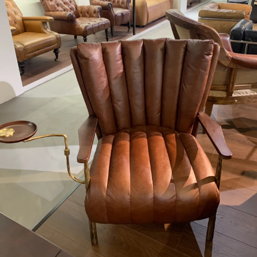 Brandon Chair Metal Leg Brown Oil Imitation Leather Lounge Chair Modern Living Room Furniture