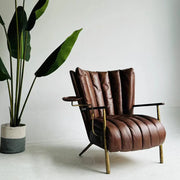 Brandon Chair Metal Leg Brown Oil Imitation Leather Lounge Chair Modern Living Room Furniture