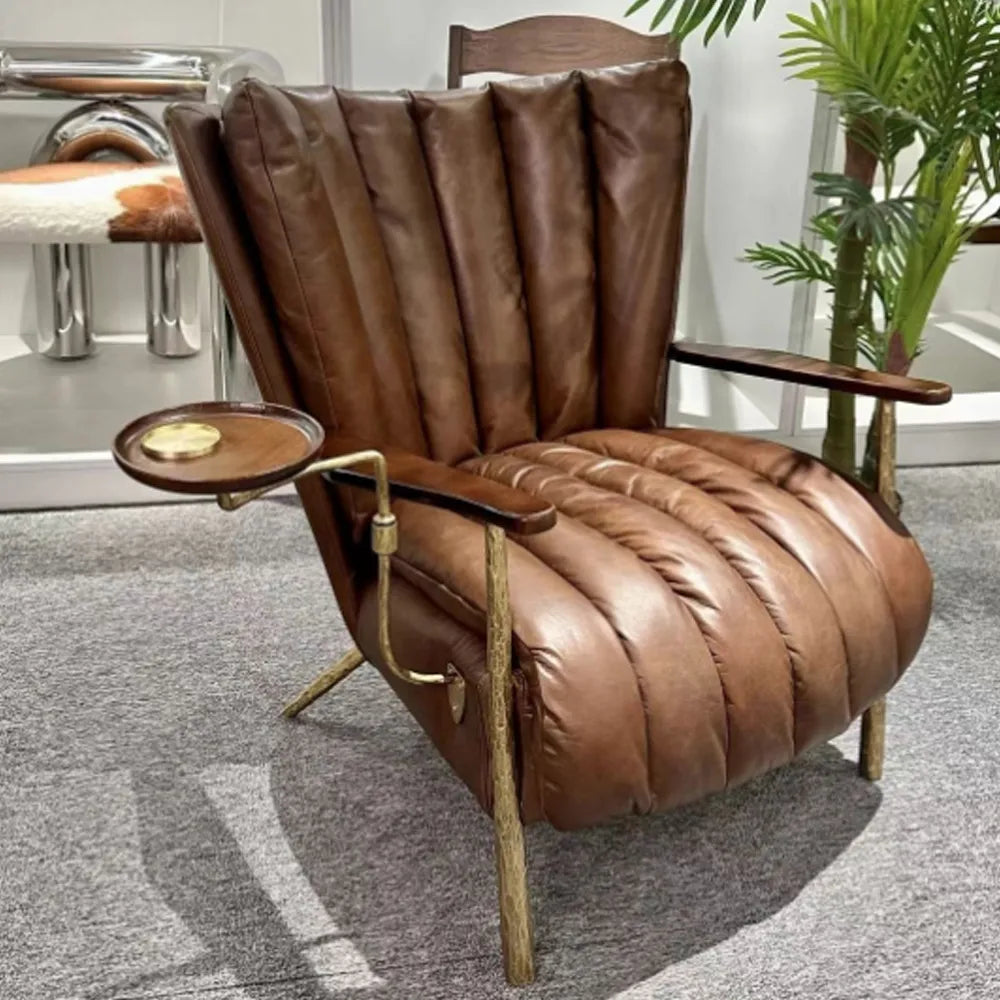 Brandon Chair Metal Leg Brown Oil Imitation Leather Lounge Chair Modern Living Room Furniture