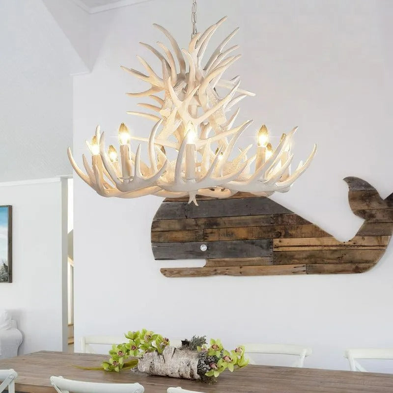 Silva Rustic Antler Metal Resin Chandelier Dining Room - Letslighting