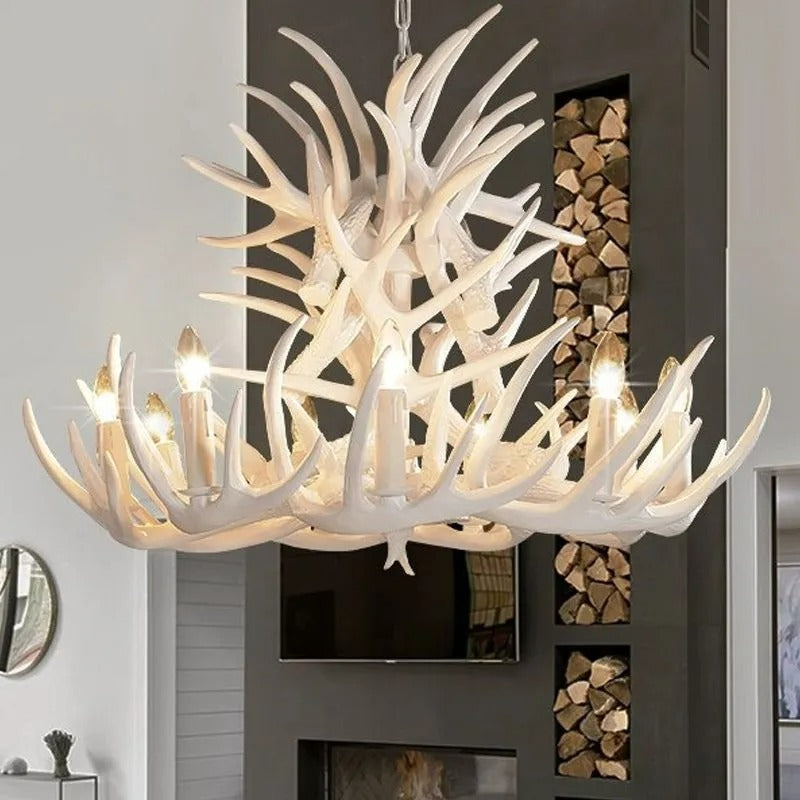 Silva Rustic Antler Metal Resin Chandelier Dining Room - Letslighting