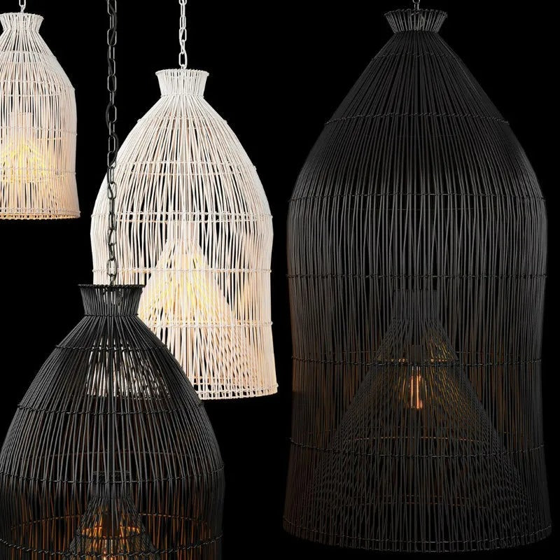 Ritta Design Birdcage LED Pendant Light Metal Rattan Bedroom Living Room - Letslighting