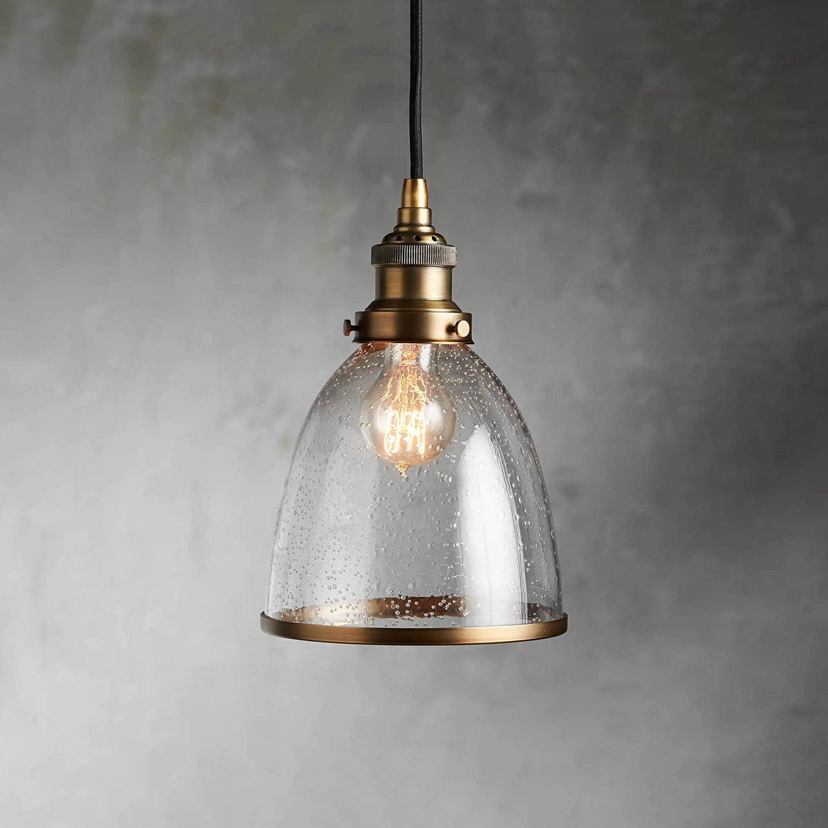 Thea Industrial Cloche Pendant in Antiqued Brass