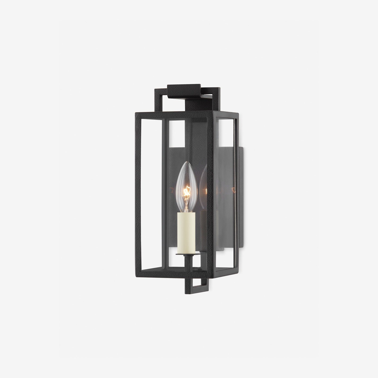 Valeria Forged Iron Clear Glass Indoor Outdoor Lantern Sconce