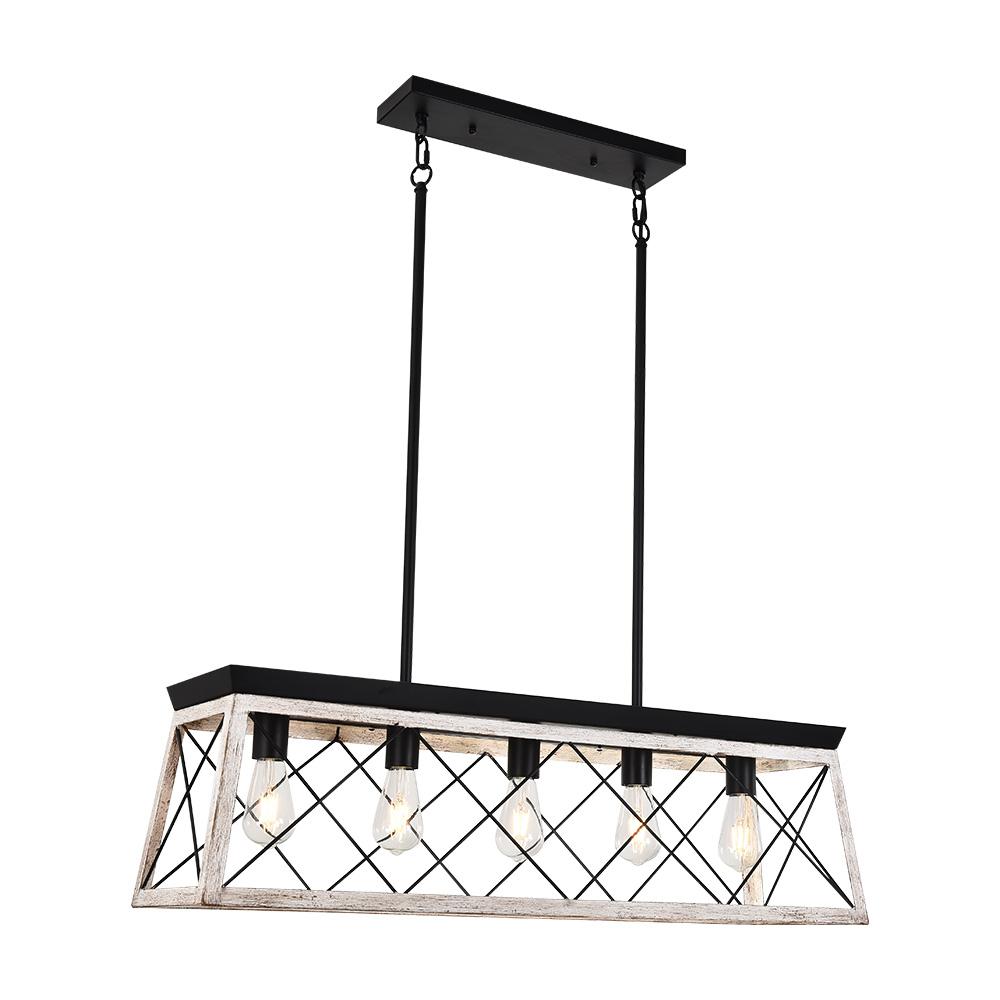 Modern Linear Faux Wood Chandelier Pendant Light - Lamp Copper
