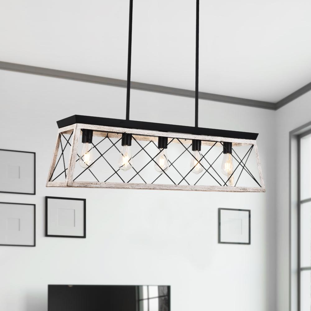 Modern Linear Faux Wood  Chandelier Pendant Light