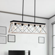 Modern Linear Faux Wood Chandelier Pendant Light - Lamp Copper