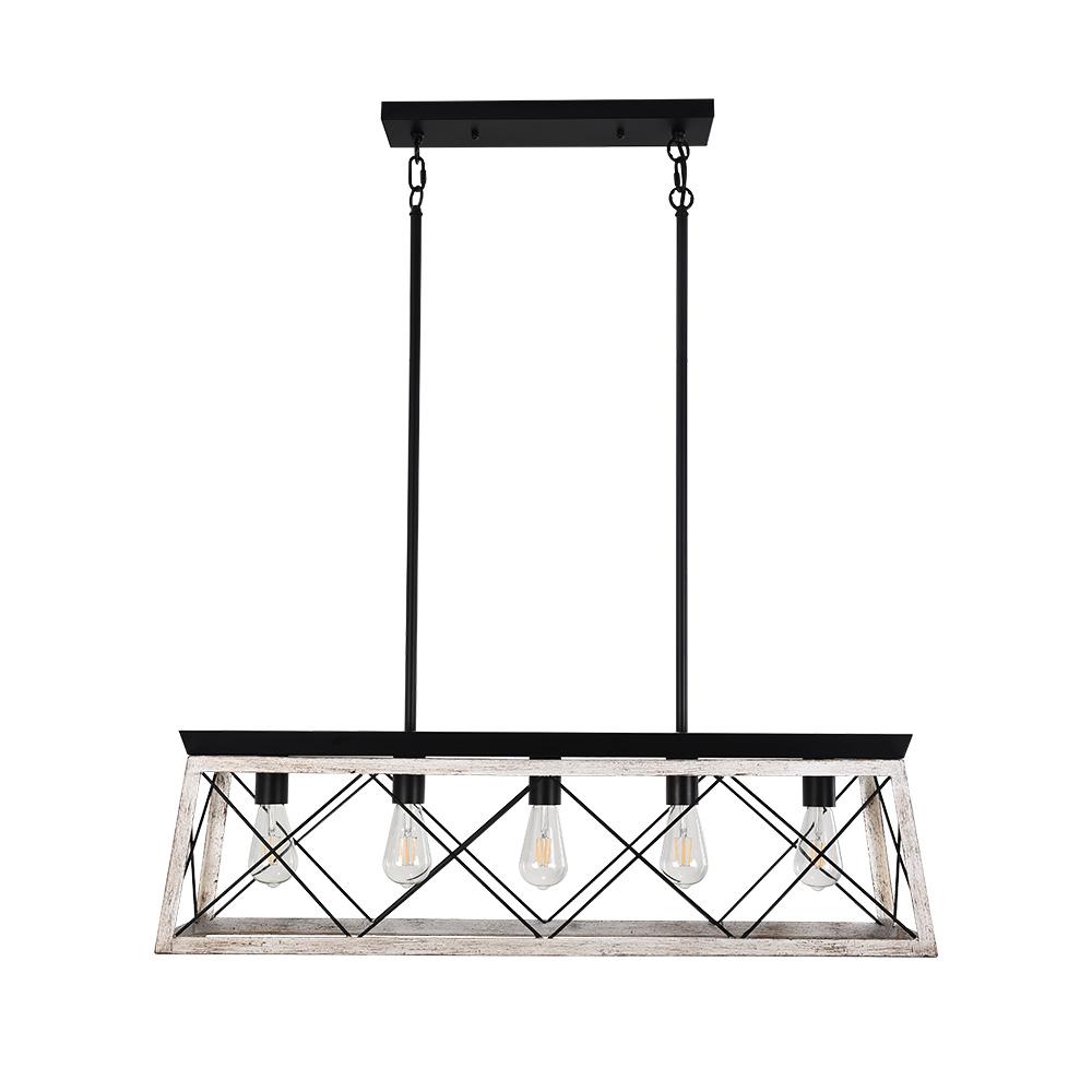 Modern Linear Faux Wood Chandelier Pendant Light - Lamp Copper