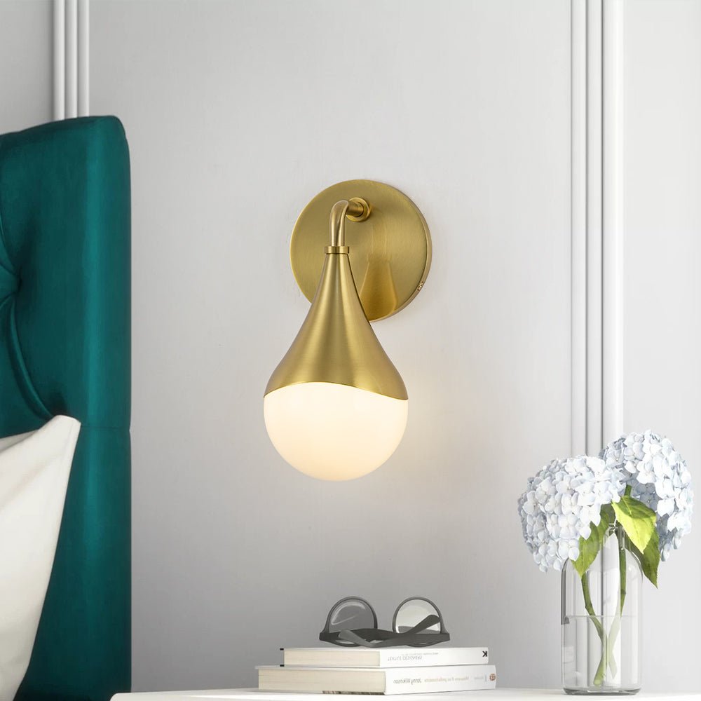 Fljotuva Aged Brass Teardrop Frosted Glass Wall Lamp