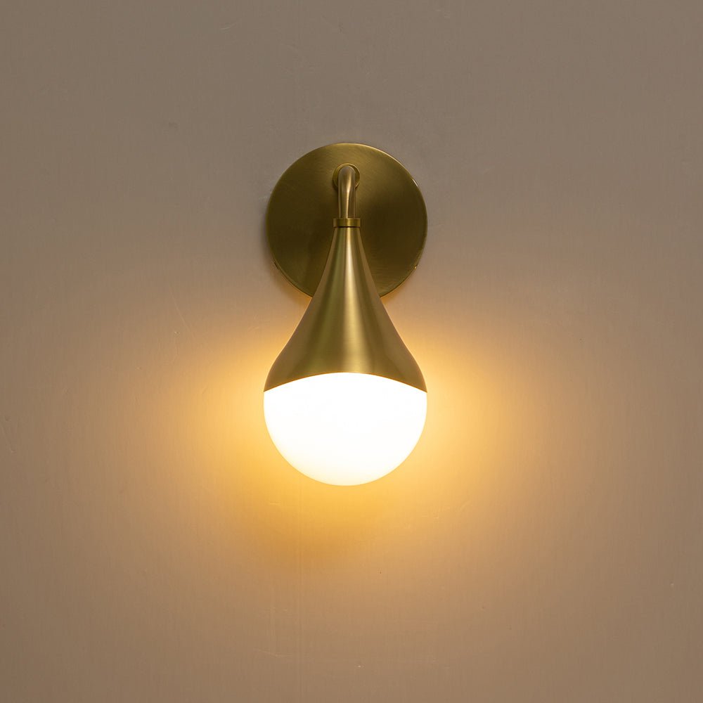 Fljotuva Aged Brass Teardrop Frosted Glass Wall Lamp