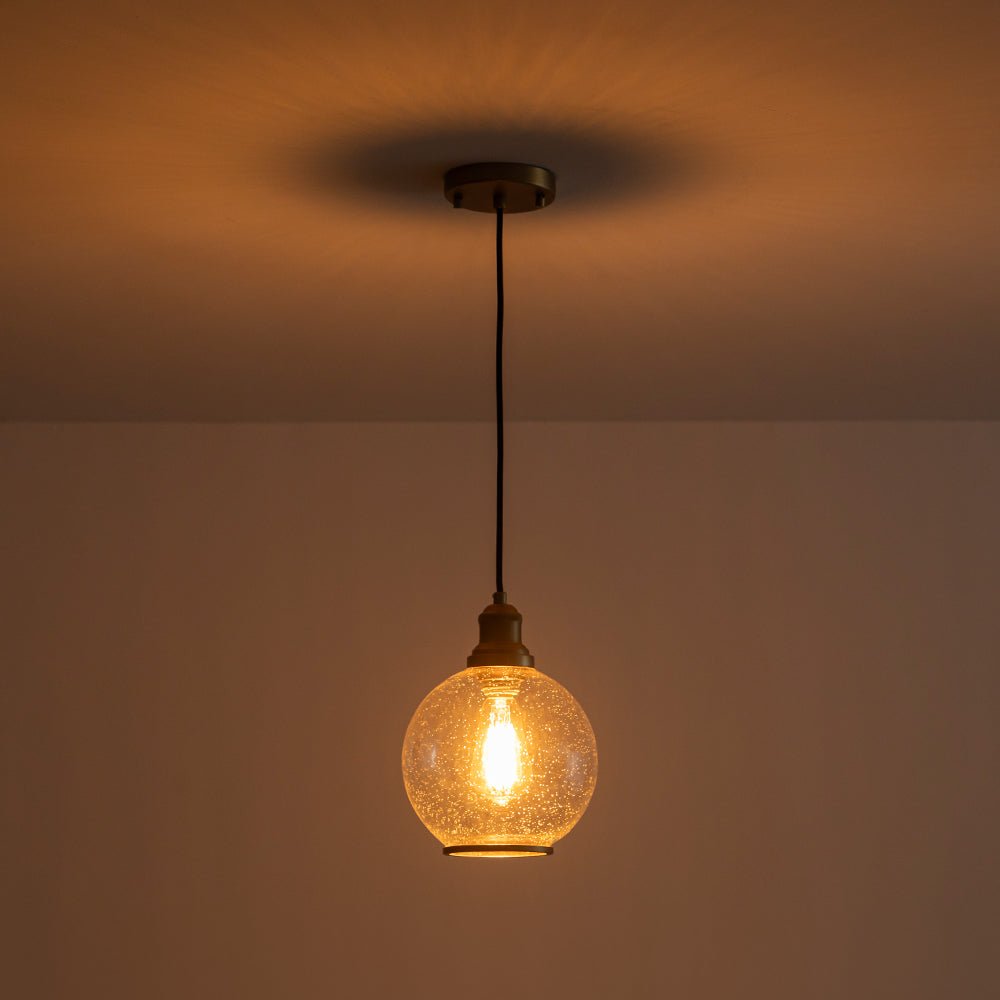 Kvennunix Corded Seeded Globe Glass Pendant Light