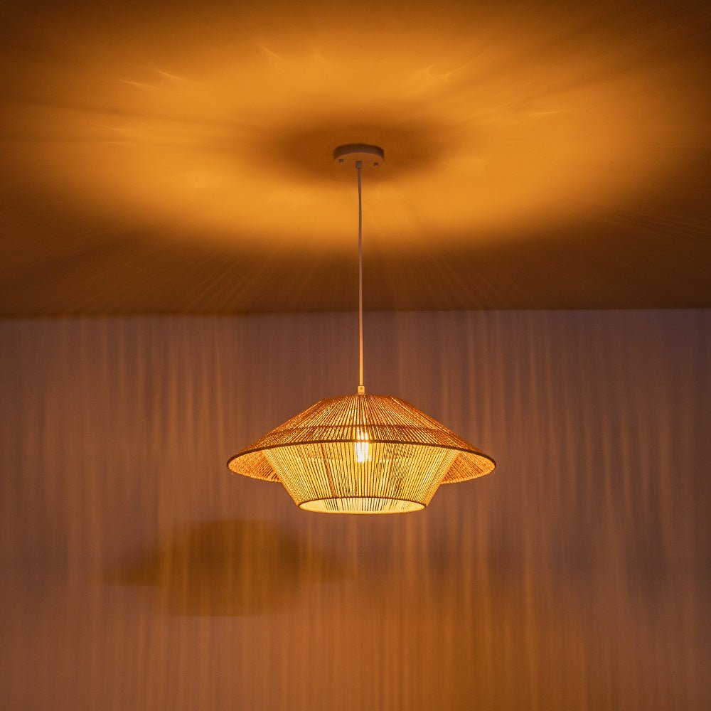 Eirikuvya Rustic Farmhouse Wide Cage Rope Pendant Light