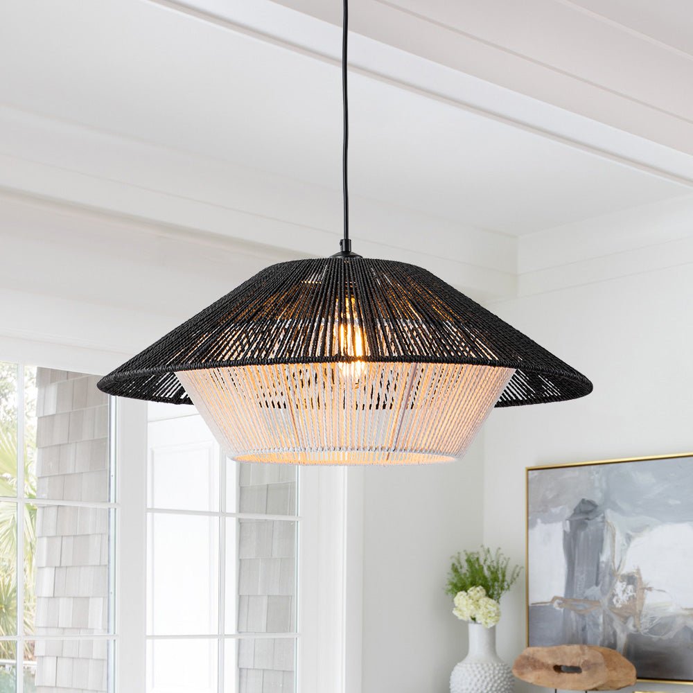 Eirikuvya Rustic Farmhouse Wide Cage Rope Pendant Light