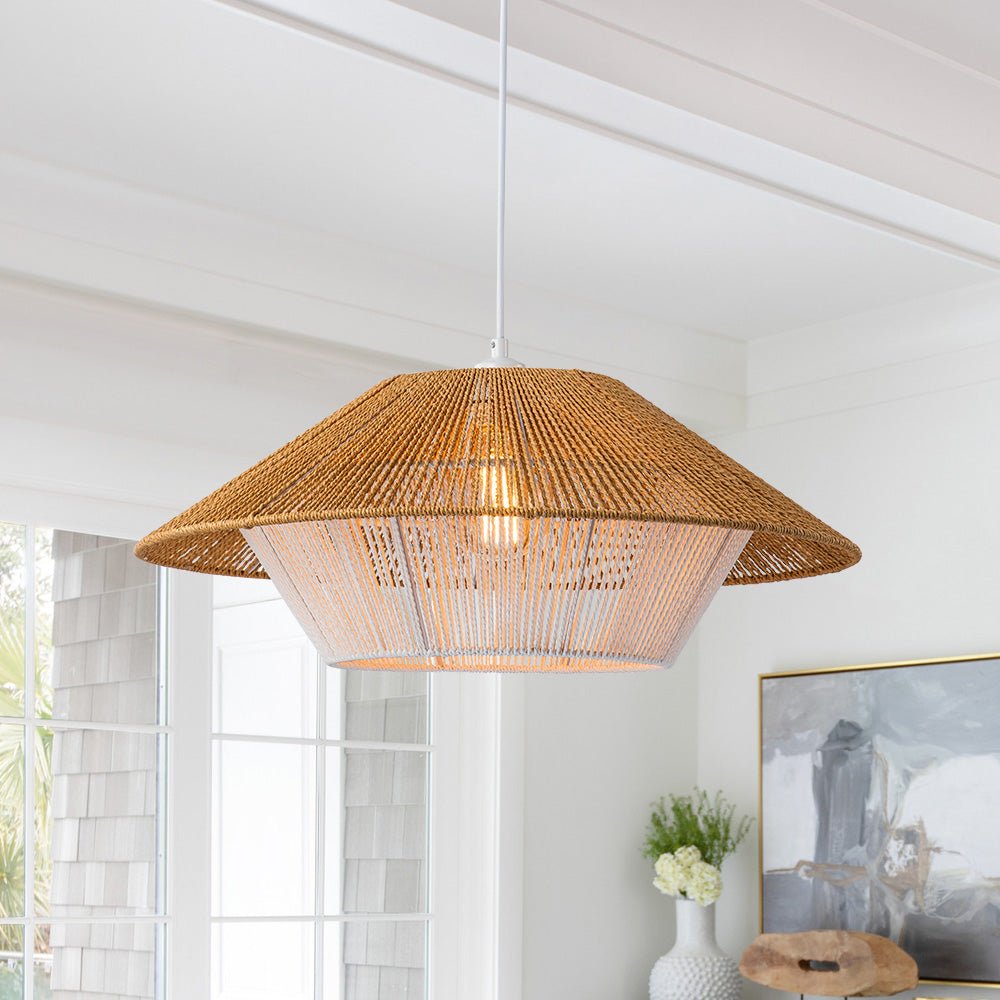 Eirikuvya Rustic Farmhouse Wide Cage Rope Pendant Light