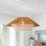 Eirikuvya Rustic Farmhouse Wide Cage Rope Pendant Light
