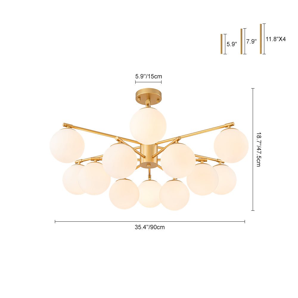 Alvuvyt Tiered Bubble Opal Glass Semi Flush Chandelier - Lamp Copper