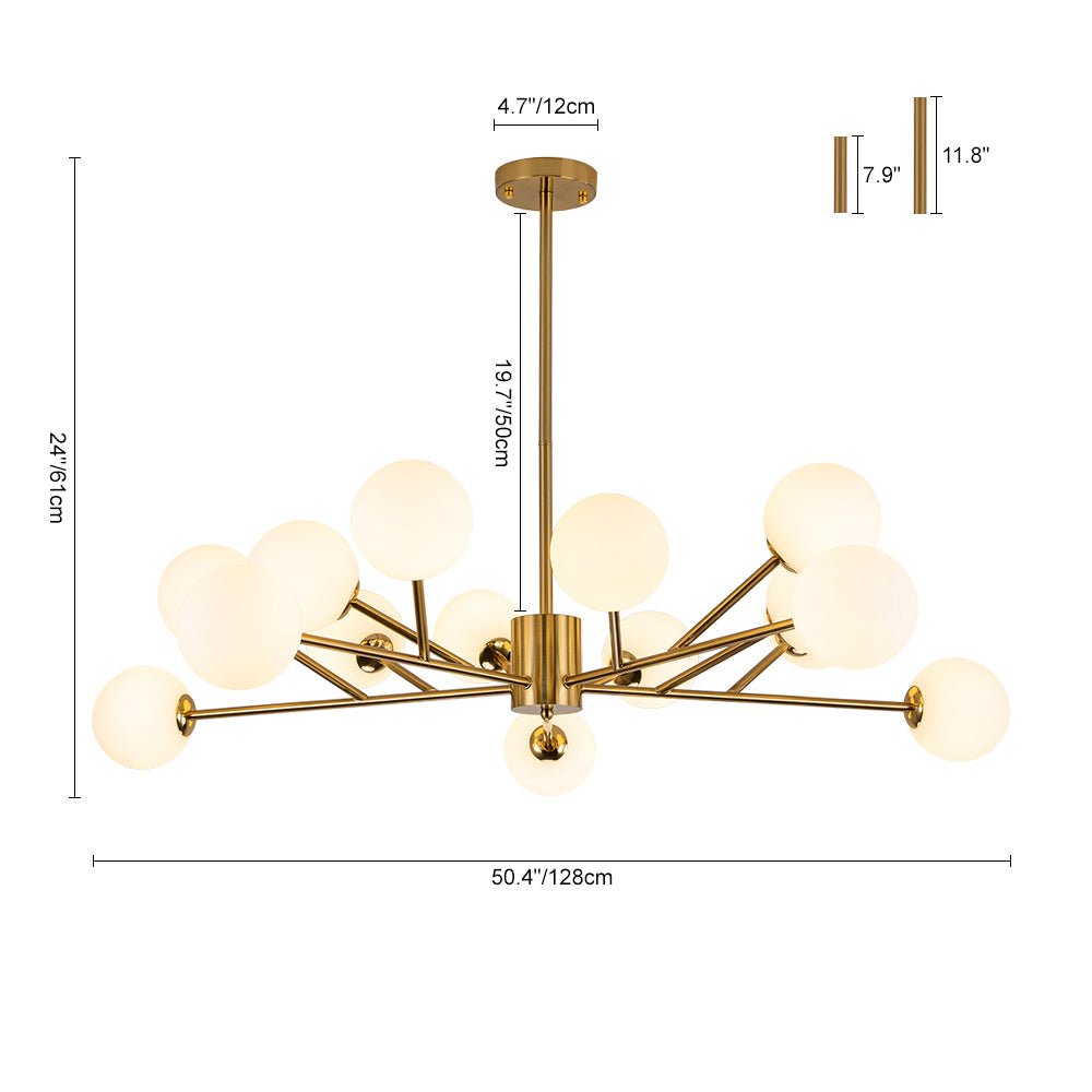Vatnuvyt Frosted Globe Branch Glass Pendant Chandelier - Lamp Copper