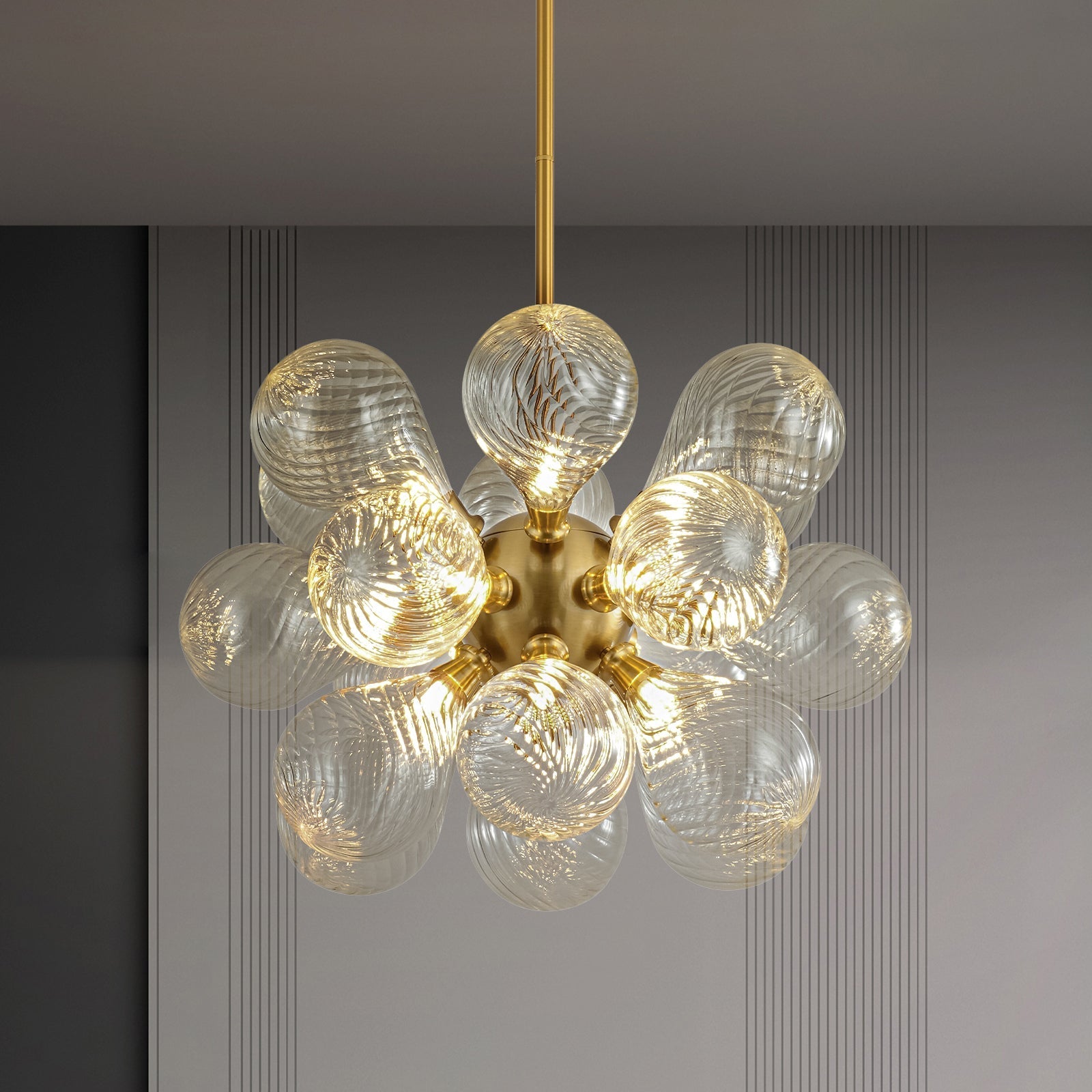 Waegnuvyx Cluster Ribbed Globe Bubble Glass Chandelier