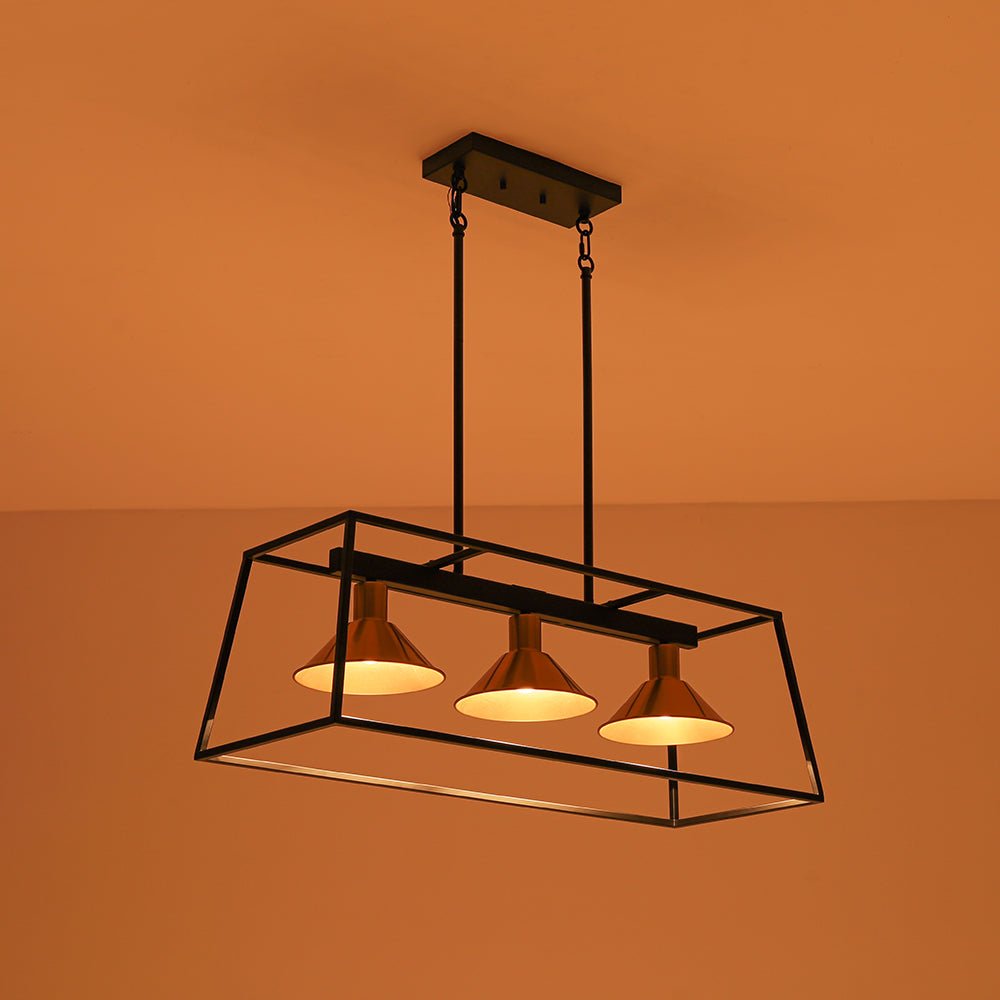 Ljomuvyr Rectangle Cage Black Brass Metal Chandelier