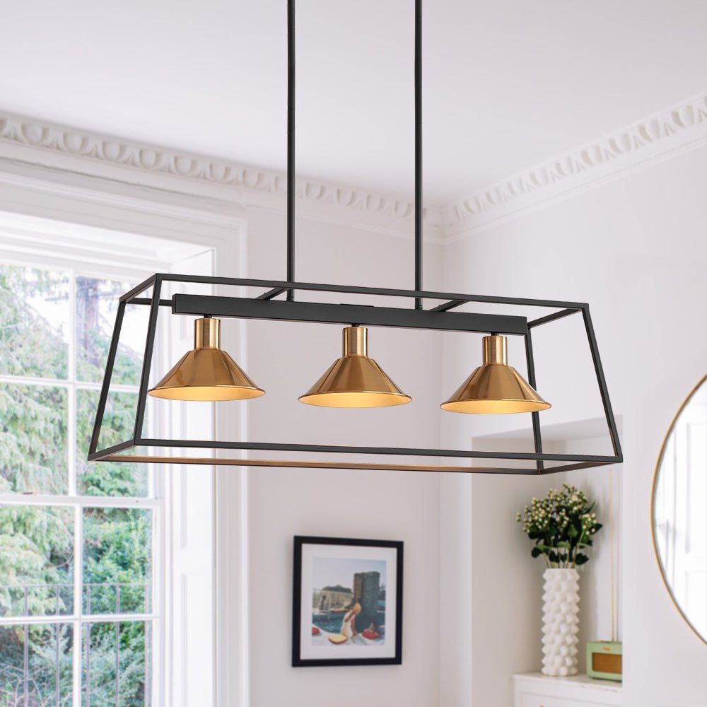 Ljomuvyr Rectangle Cage Black Brass Metal Chandelier