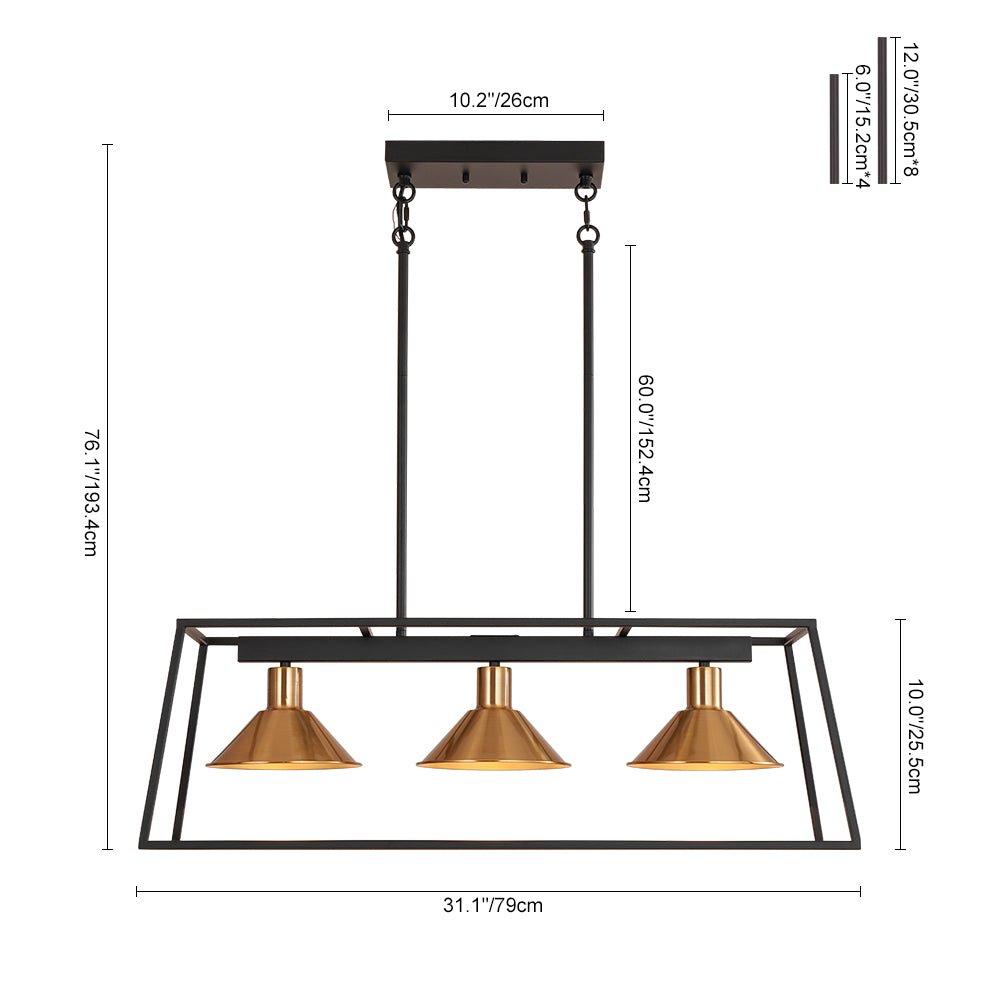 Ljomuvyr Rectangle Cage Black Brass Metal Chandelier