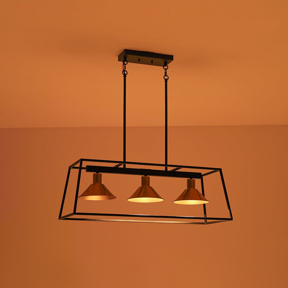 Ljomuvyr Rectangle Cage Black Brass Metal Chandelier