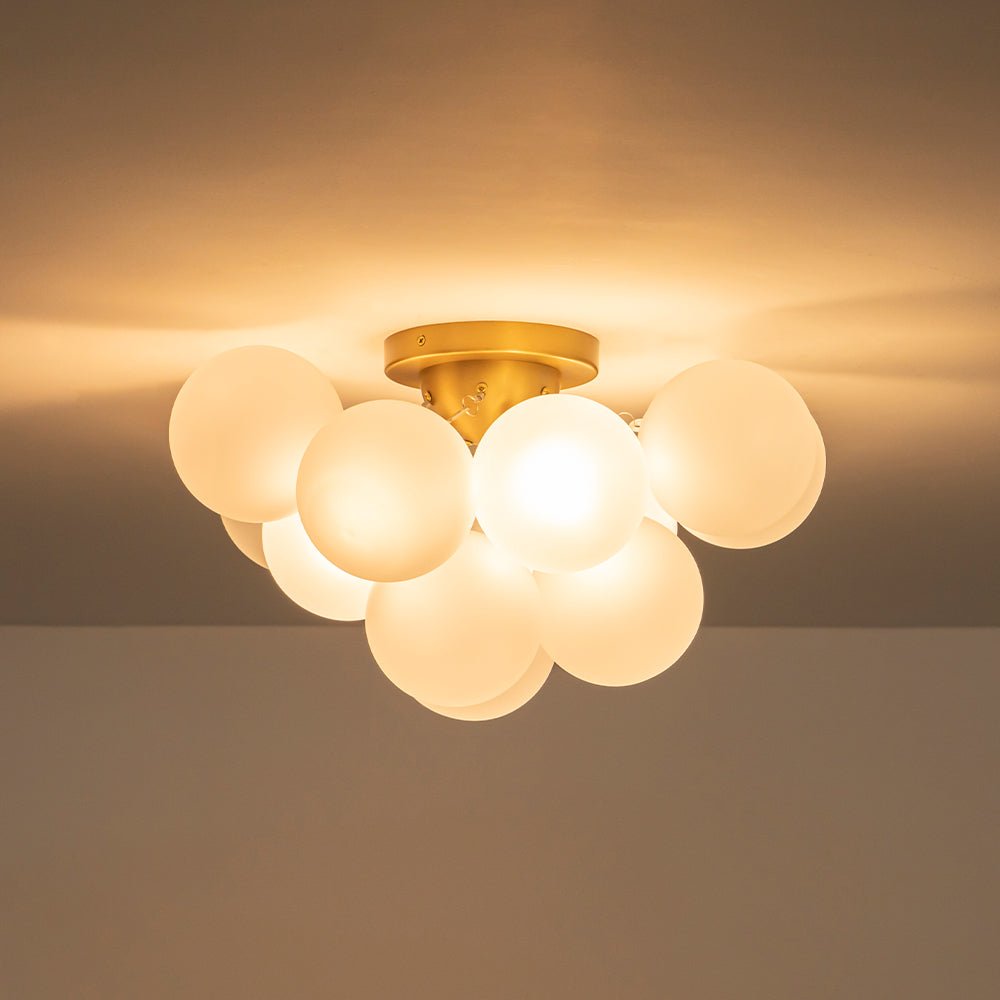 Mjolkuvox Cluster Frosted Globe Bubble Brass Glass Ceiling Light