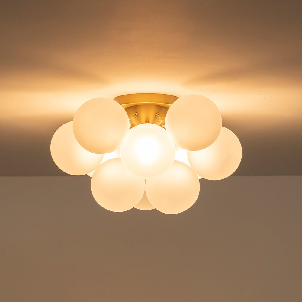 Mjolkuvox Cluster Frosted Globe Bubble Brass Glass Ceiling Light