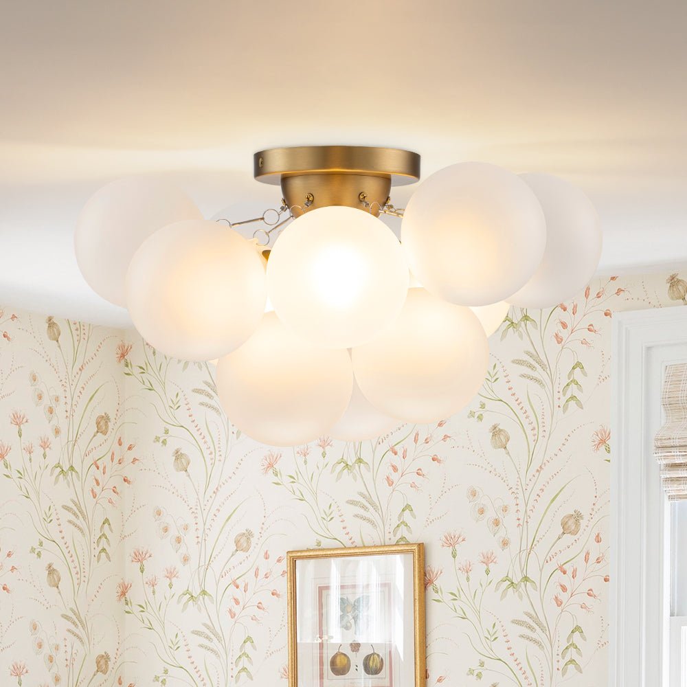 Mjolkuvox Cluster Frosted Globe Bubble Brass Glass Ceiling Light
