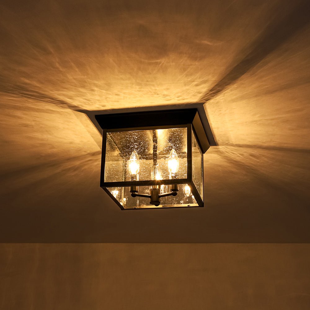 Caeluvyx Seeded Square Black Clear Glass Ceiling Light
