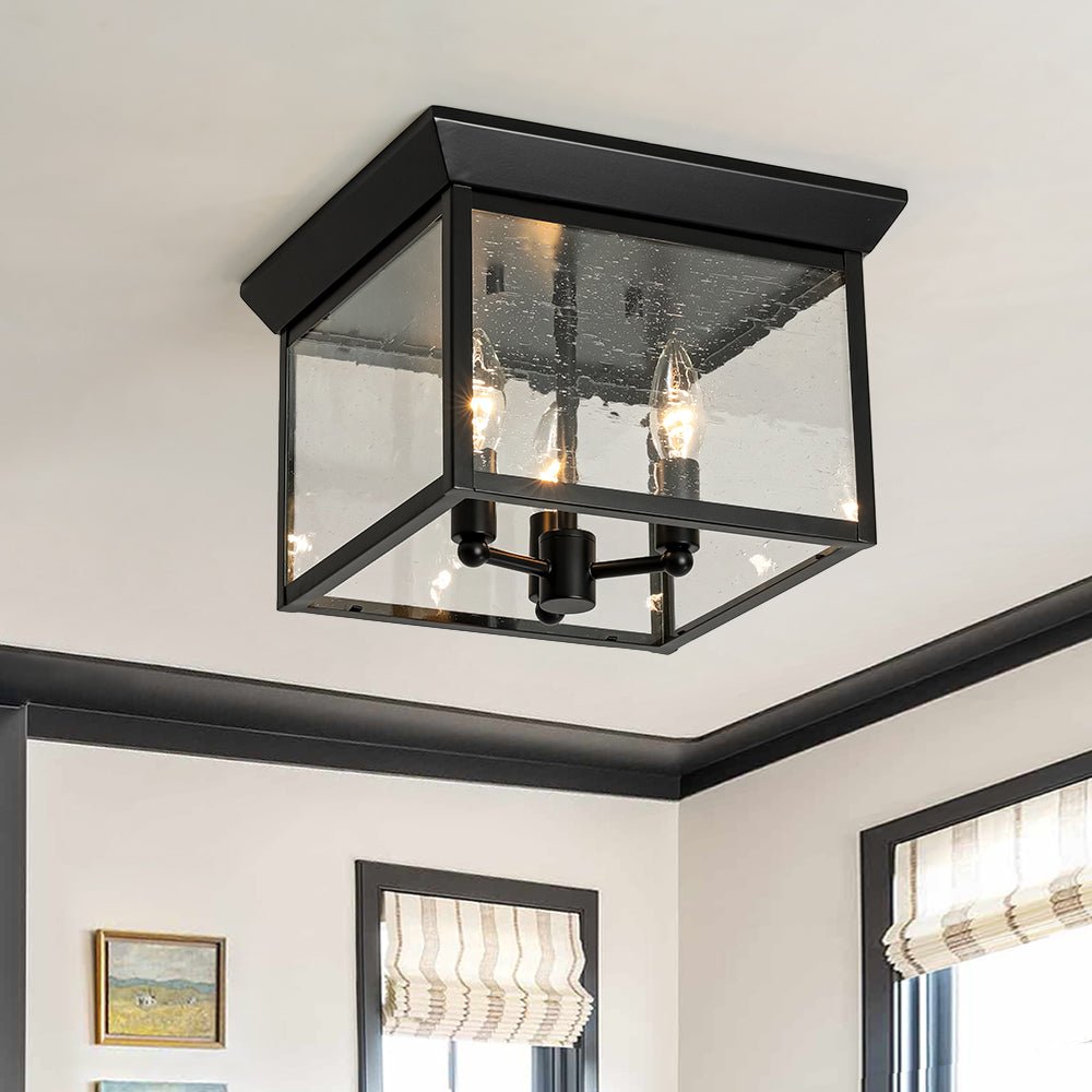 Caeluvyx Seeded Square Black Clear Glass Ceiling Light