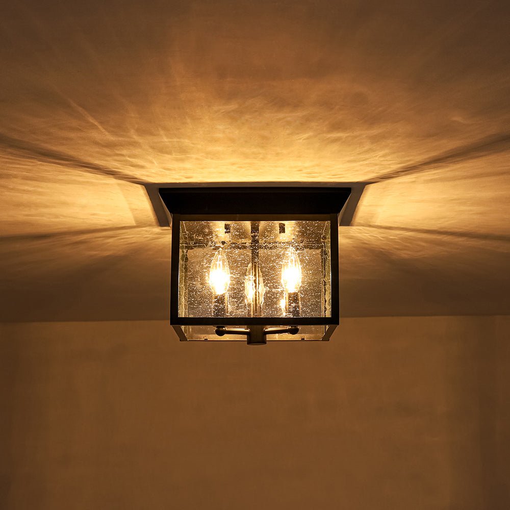 Caeluvyx Seeded Square Black Clear Glass Ceiling Light