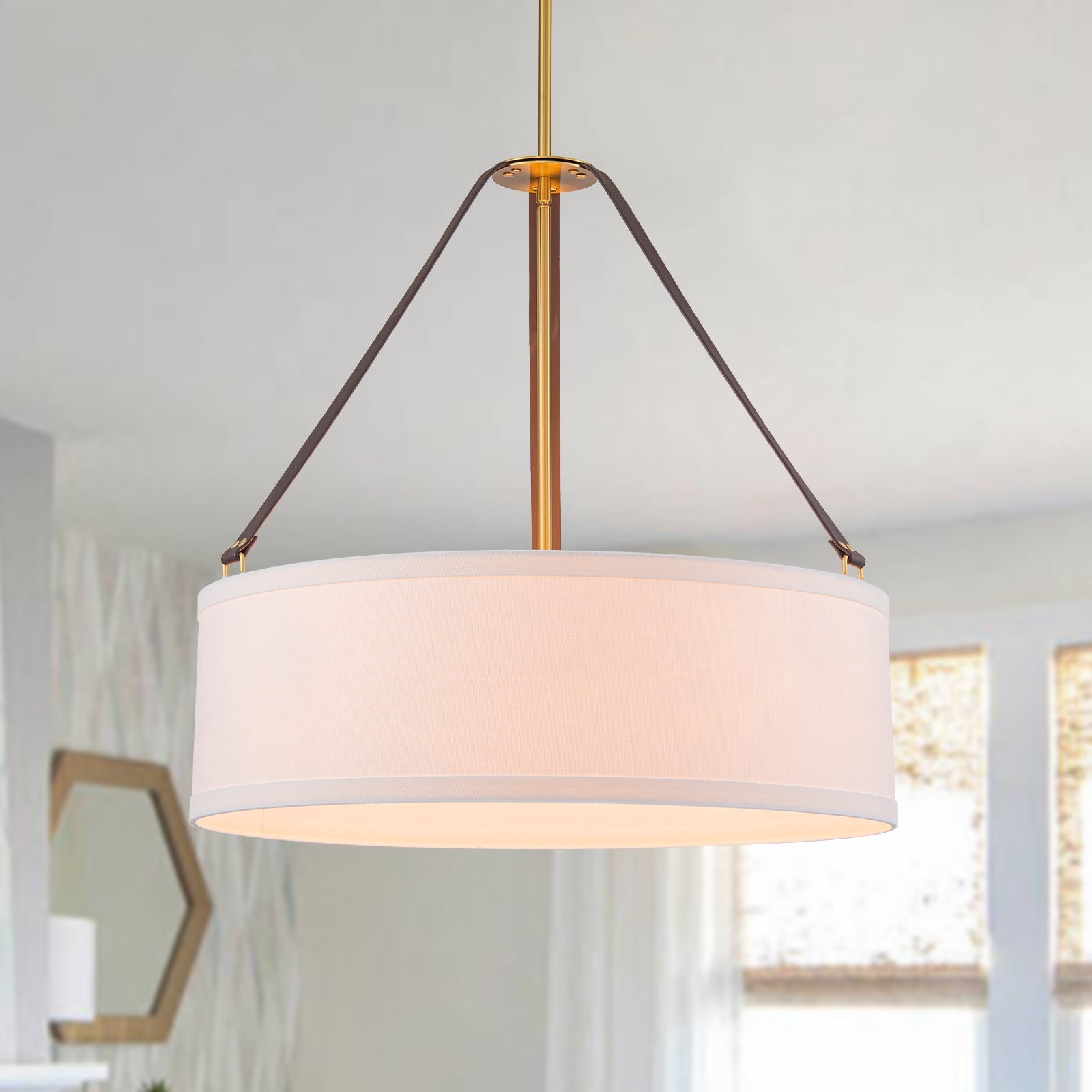 Tinduvo Modern Brass White Linen Pendant Light