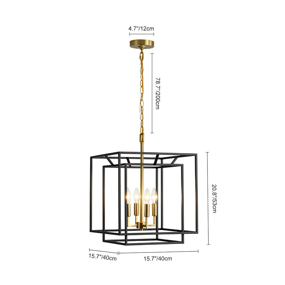 Eirikuva Candle Style Tiered Square Metal Lantern Pendant Light