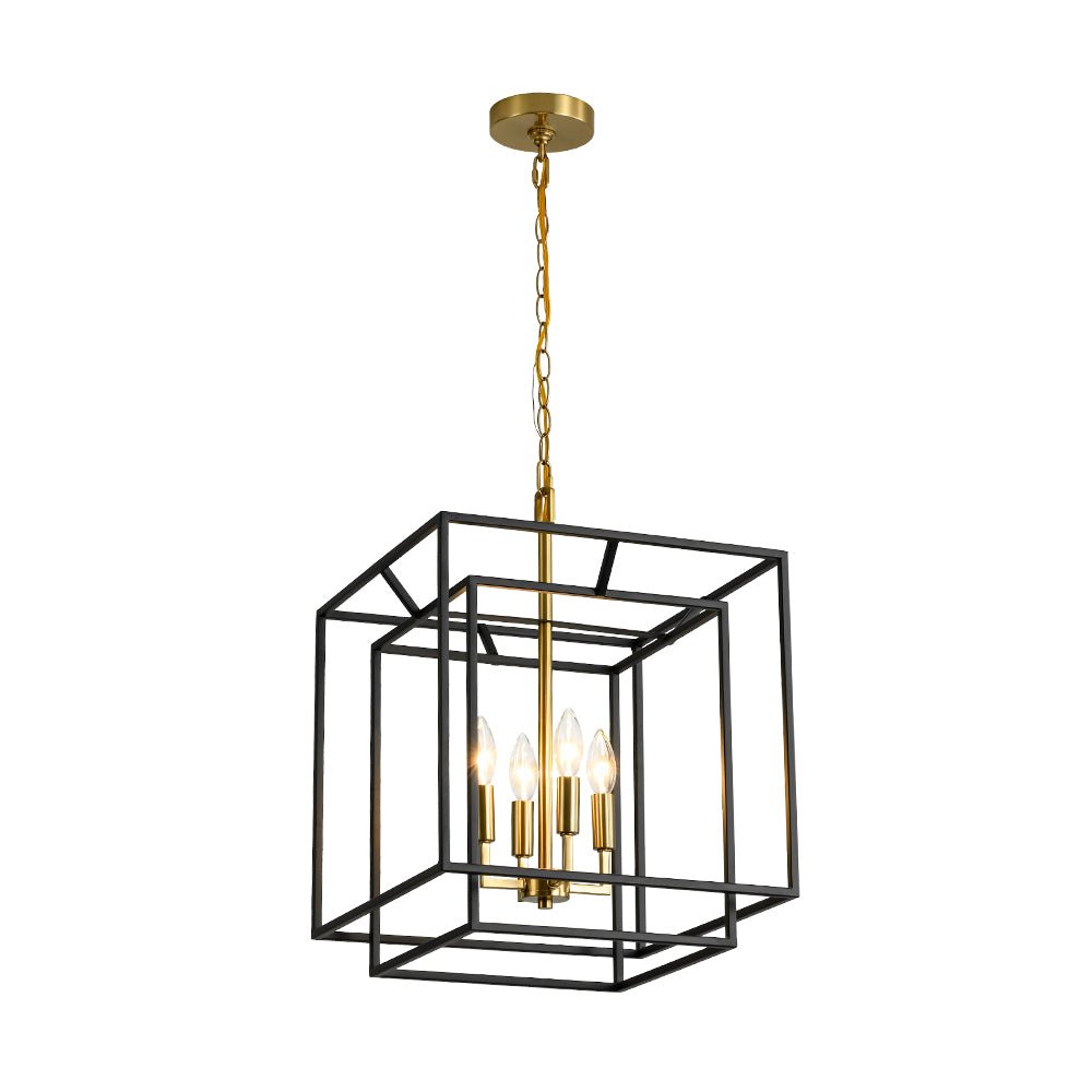Eirikuva Candle Style Tiered Square Metal Lantern Pendant Light
