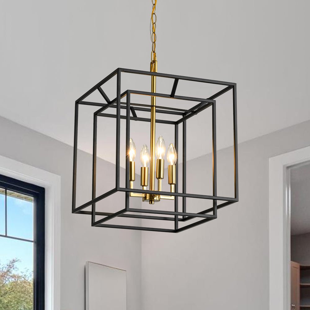 Eirikuva Candle Style Tiered Square Metal Lantern Pendant Light