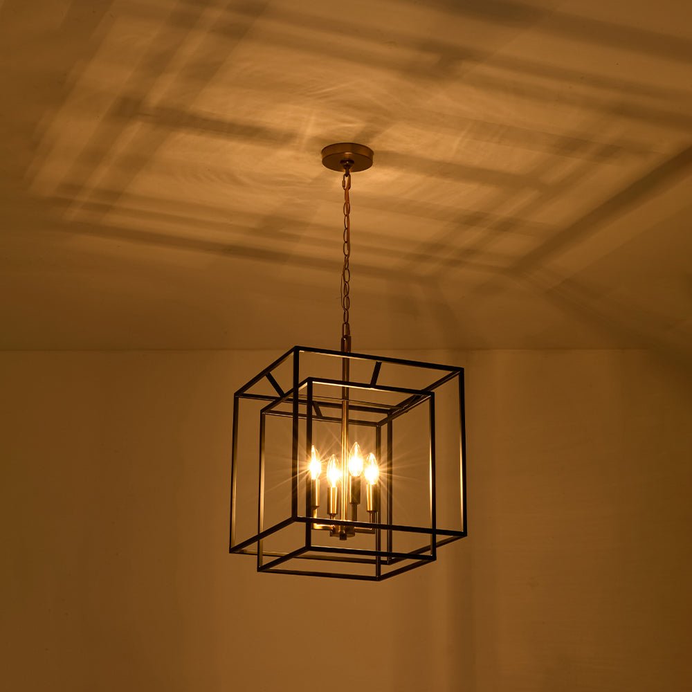 Eirikuva Candle Style Tiered Square Metal Lantern Pendant Light