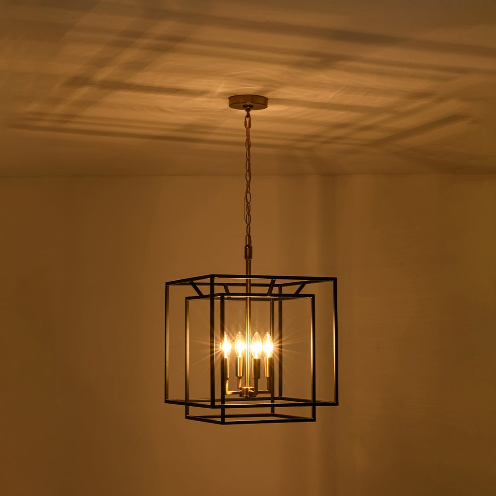 Eirikuva Candle Style Tiered Square Metal Lantern Pendant Light
