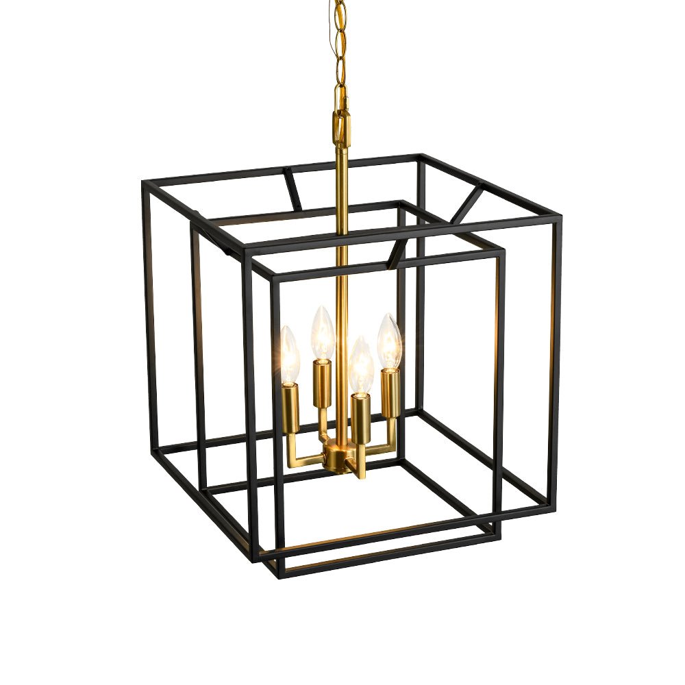 Eirikuva Candle Style Tiered Square Metal Lantern Pendant Light