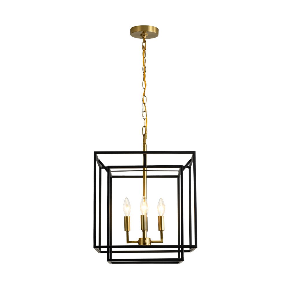 Eirikuva Candle Style Tiered Square Metal Lantern Pendant Light