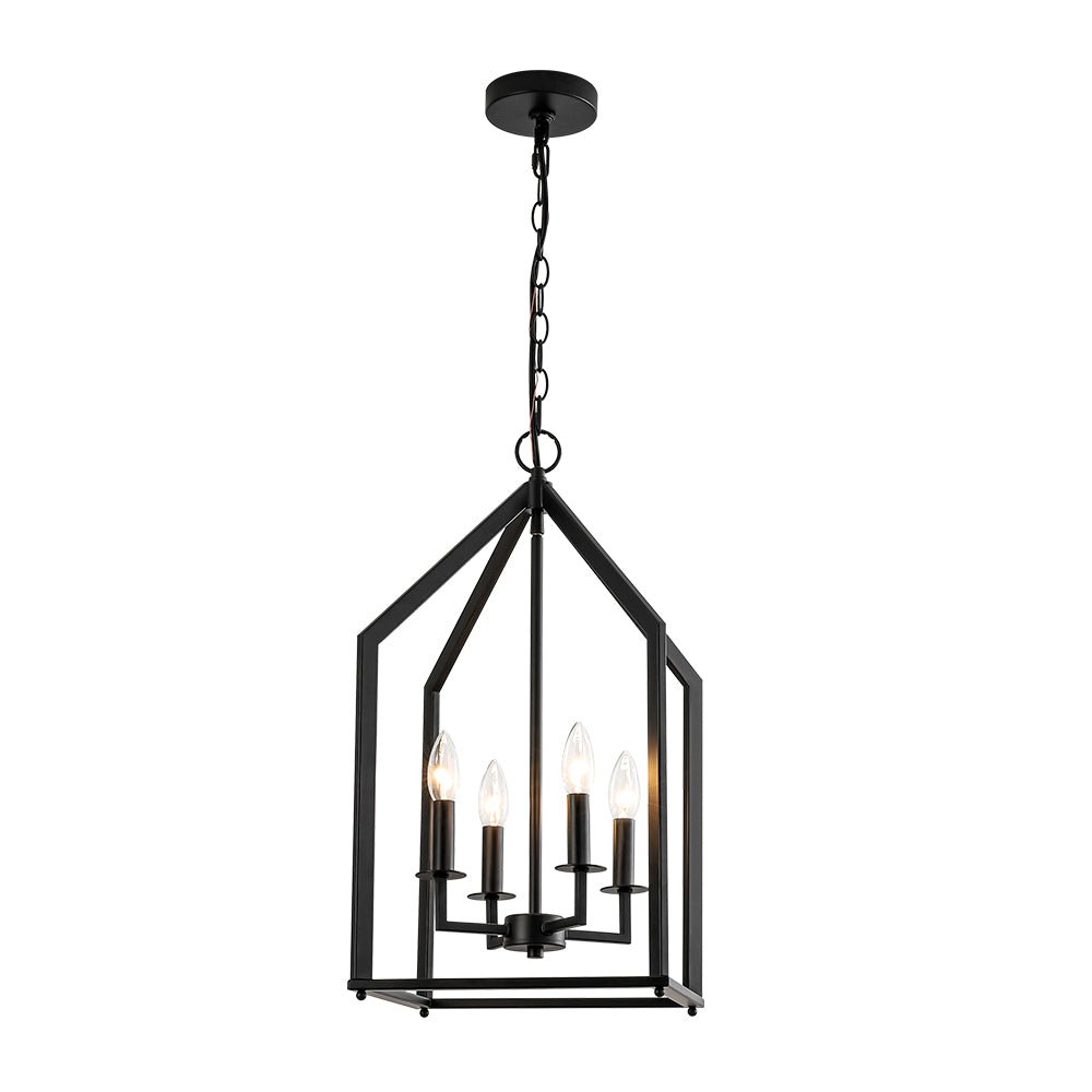 Gloruvix Farmhouse Candle Style Black Metal Lantern Pendant Light