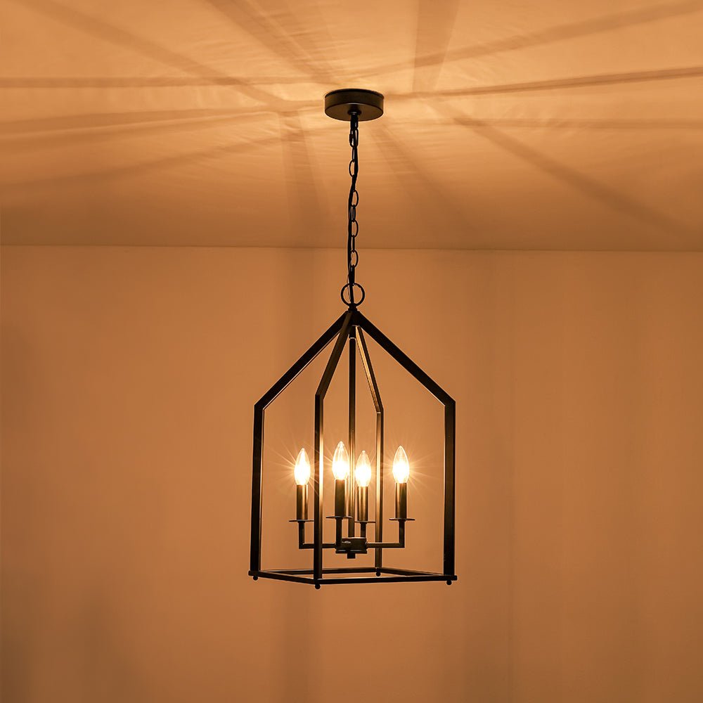 Gloruvix Farmhouse Candle Style Black Metal Lantern Pendant Light