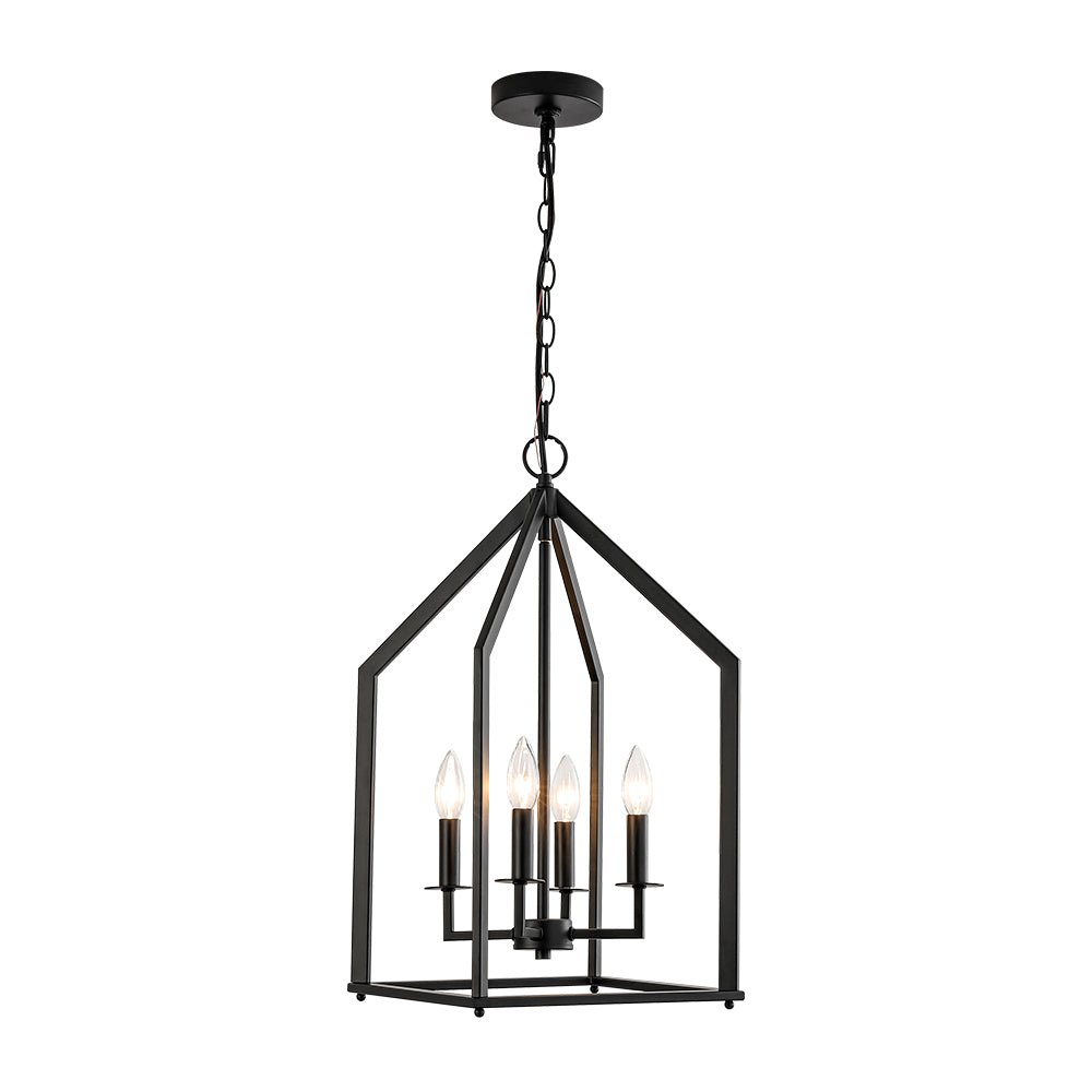 Gloruvix Farmhouse Candle Style Black Metal Lantern Pendant Light