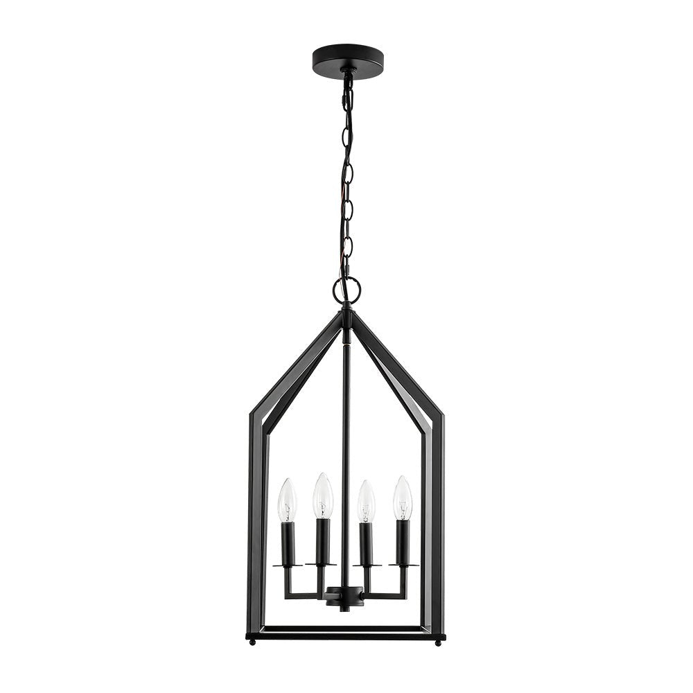 Gloruvix Farmhouse Candle Style Black Metal Lantern Pendant Light