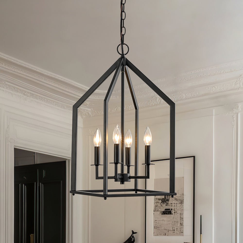 Gloruvix Farmhouse Candle Style Black Metal Lantern Pendant Light